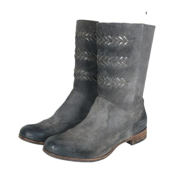 UGG Women's Caylin US 7 Gray Burnished Suede Braided Zip Riding Boots - Picture 1 of 16